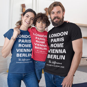 Family Trip to Europe Custom City List T-Shirt
