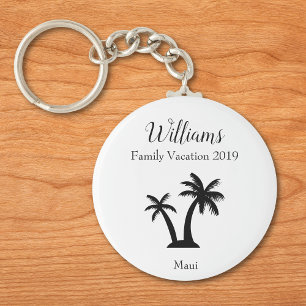 Family Tropical Vacation Palm Tree Keepsake Key Ring
