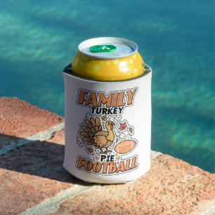 Family Turkey Pie Football Leaf Fall Thanksgiving Can Cooler