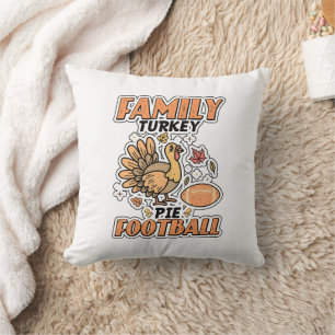 Family Turkey Pie Football Leaf Fall Thanksgiving Cushion