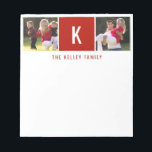 Family Two Photo Personalised Red Notepad<br><div class="desc">Add your favourite photos,  initial and text using the template form.  Choose "customise further" to move the photos as needed or to change the font.</div>