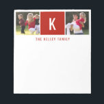 Family Two Photo Personalised Red Notepad<br><div class="desc">Add your favourite photos, initial and text using the template form. Choose "customise further" to move the photos as needed or to change the font.</div>