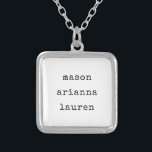 Family Type | Your Children's Names Silver Plated Necklace<br><div class="desc">This simple and stylish necklace is a great way to keep your children close. A black and white minimalist design features each of your children or grandchildren's names in trendy typewriter text.</div>