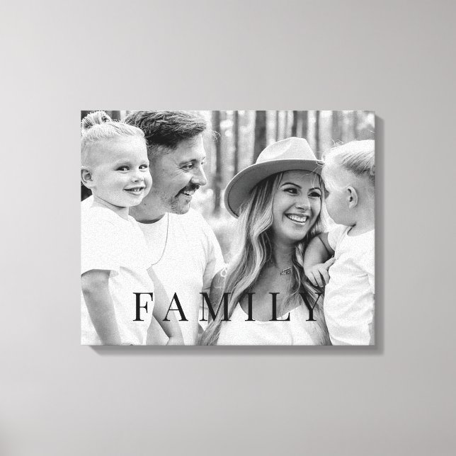 Family Typography B/W Portrait Large Canvas Print (Front)