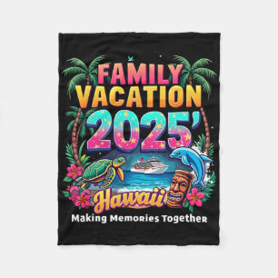 Family Vacation 2025 Vintage Hawaii Summer Matchin Fleece Blanket