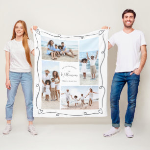 Family Vacation 4 Photo Collage Hand Drawn Doodles Fleece Blanket