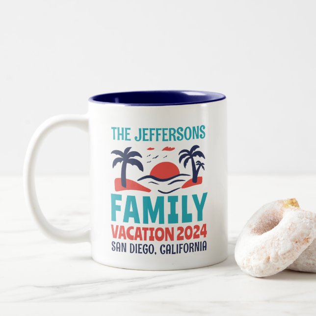 Family Vacation Beach Holiday Travel Souvenir Two-Tone Coffee Mug (With Donut)