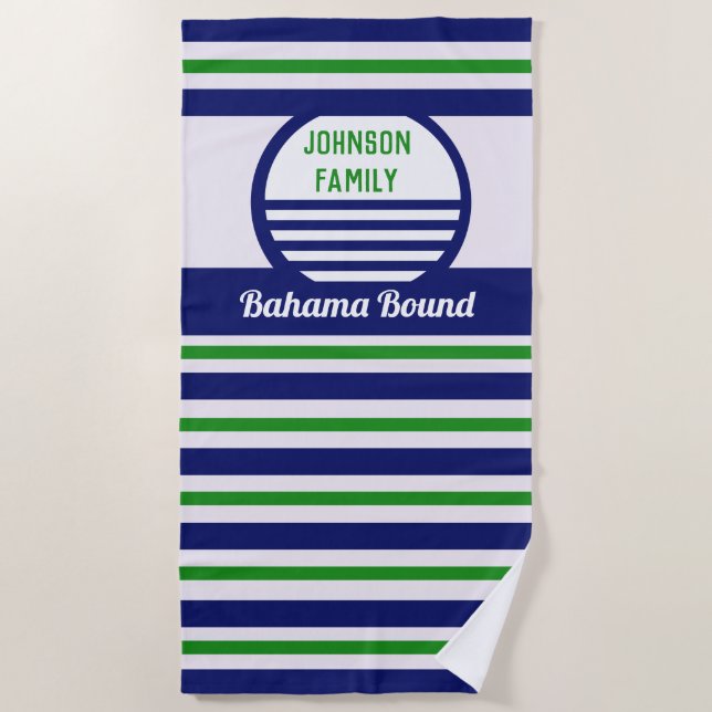 Family Vacation Beach Towels - Blue, Green (Front)