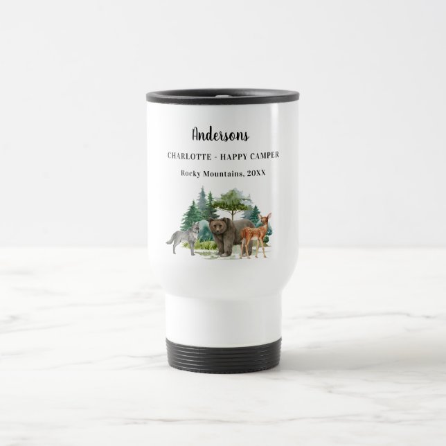 Family vacation bear wolf forest animals name travel mug (Center)