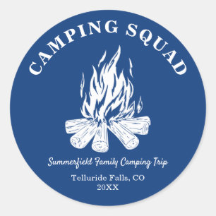 Family Vacation Campfire Camping Trip Blue Classic Round Sticker