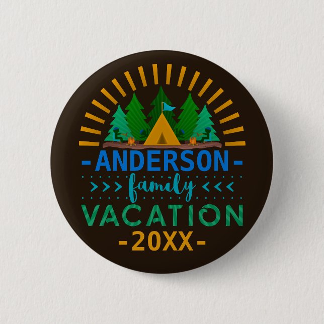 Family Vacation Camping Trip | Custom Name Year 6 Cm Round Badge (Front)