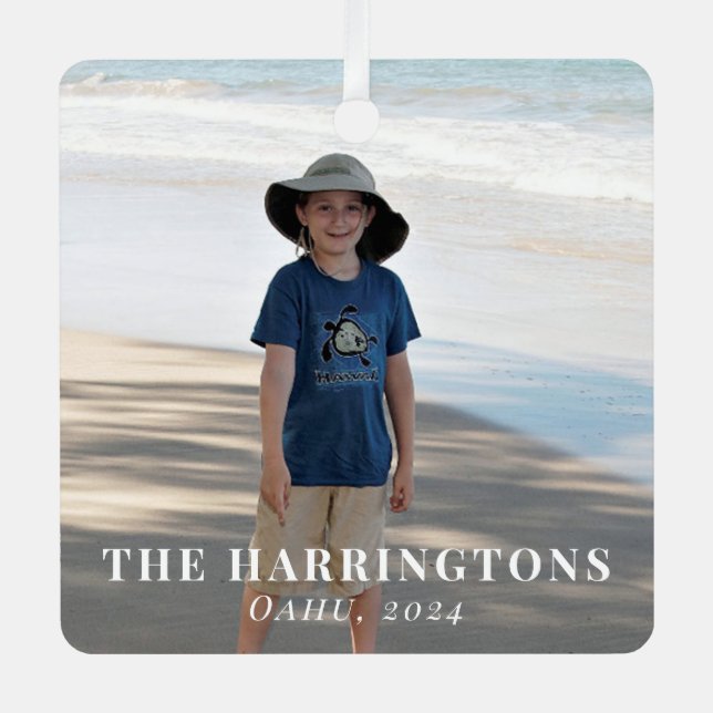 Family Vacation Christmas Photo Metal Tree Decoration (Front)