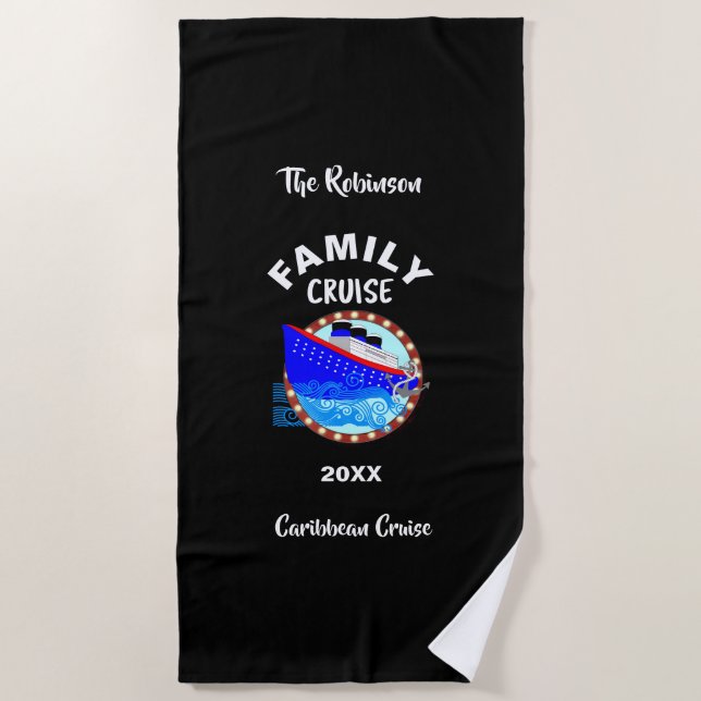 Family Vacation  Cruise Graphic Personalised Beach Towel (Front)