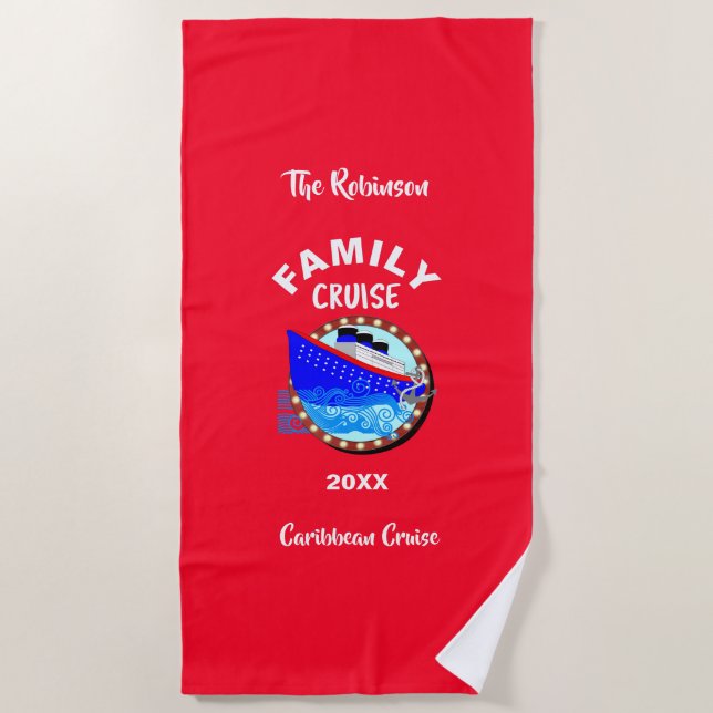 Family Vacation  Cruise Graphic Personalised Beach Towel (Front)