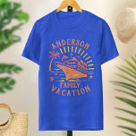 Family Vacation Cruise Ship Trip | Personalised V1 T-Shirt<br><div class="desc">No family vacation is complete without matching t-shirts. These personalised tees show a cruise ship, sun rays, a palm tree, and more nautical details. The colour palette is orange and yellow on your choice of shirt colour. All text can be easily changed through the templates, including your family name and...</div>