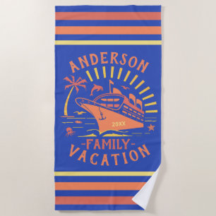 Family Vacation Cruise Ship Trip   Personalised v2 Beach Towel