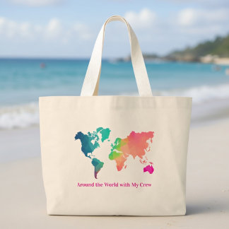 Family Vacation Custom Colourful World Map Mum Large Tote Bag