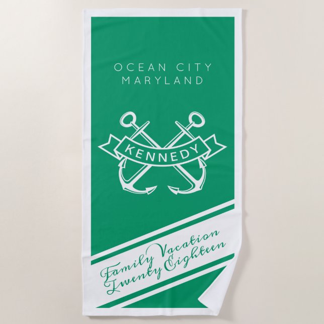Family Vacation Destination, Year & Name Beach Towel (Front)