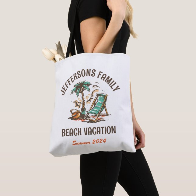 Family Vacation Retro Beach Holiday Trip Tote Bag (Close Up)