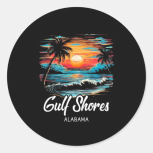 Family Vacation Retro Sunset Alabama Gulf Shores  Classic Round Sticker