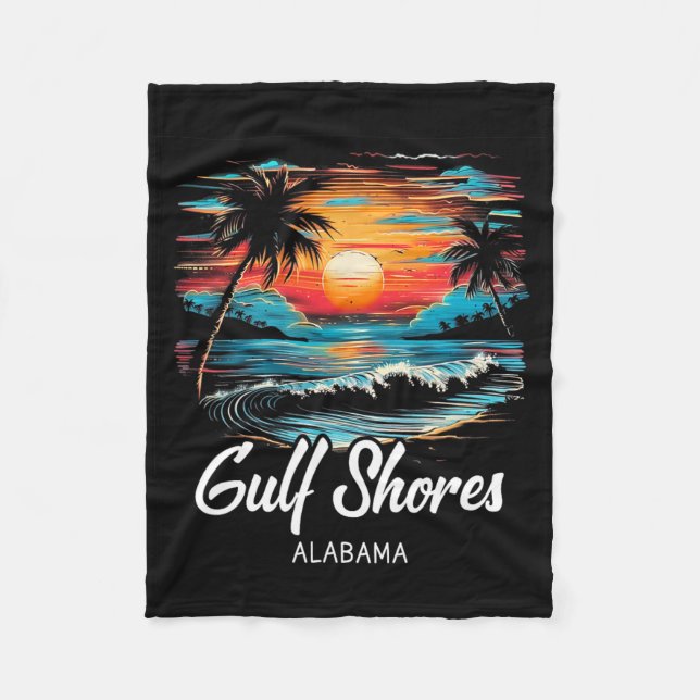 Family Vacation Retro Sunset Alabama Gulf Shores  Fleece Blanket (Front)