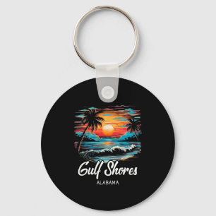 Family Vacation Retro Sunset Alabama Gulf Shores Key Ring