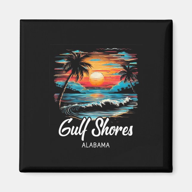 Family Vacation Retro Sunset Alabama Gulf Shores  Magnet (Front)