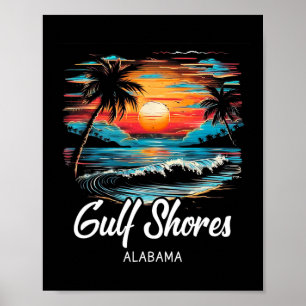 Family Vacation Retro Sunset Alabama Gulf Shores Poster