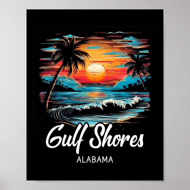 Family Vacation Retro Sunset Alabama Gulf Shores  Poster (Front)