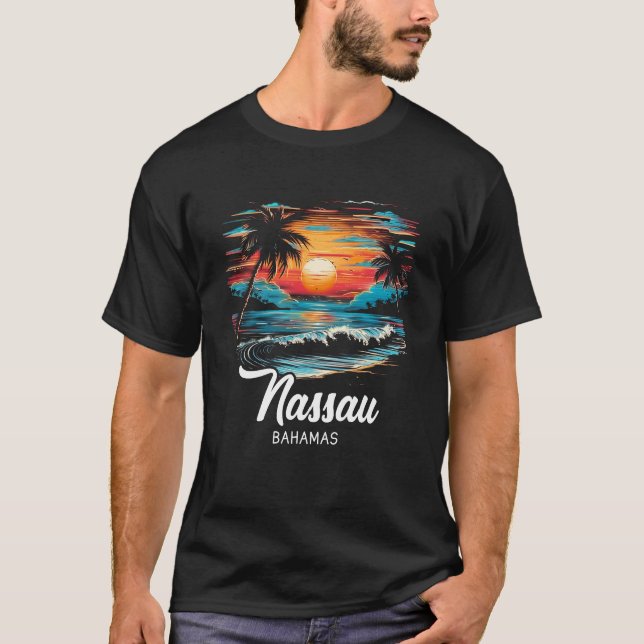 Family Vacation Retro Sunset Bahamas Nassau Shirt  (Front)