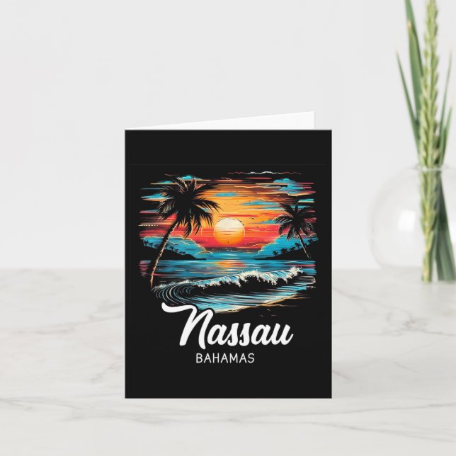 Family Vacation Retro Sunset Bahamas Nau  Card (Front)