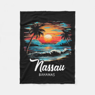 Family Vacation Retro Sunset Bahamas Nau Fleece Blanket