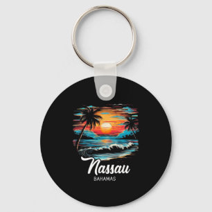 Family Vacation Retro Sunset Bahamas Nau  Key Ring