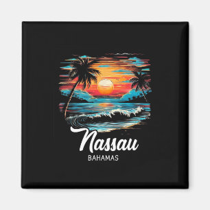 Family Vacation Retro Sunset Bahamas Nau  Magnet