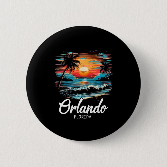 Family Vacation Retro Sunset Florida Orlando  6 Cm Round Badge (Front)