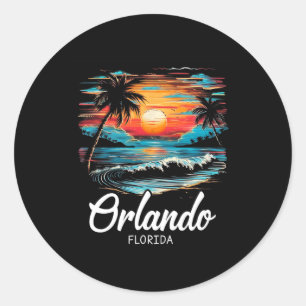 Family Vacation Retro Sunset Florida Orlando Classic Round Sticker