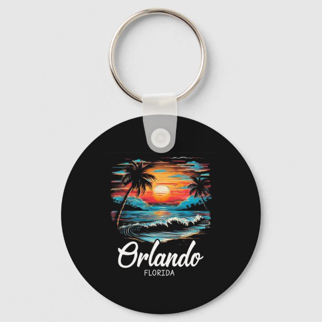 Family Vacation Retro Sunset Florida Orlando  Key Ring (Front)