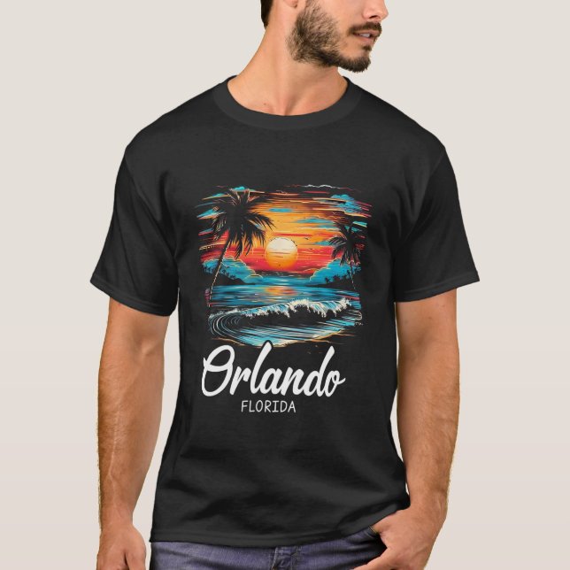 Family Vacation Retro Sunset Florida Orlando  T-Shirt (Front)