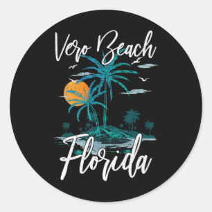 Family Vacation Retro Sunset Florida Vero Beach Classic Round Sticker