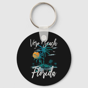 Family Vacation Retro Sunset Florida Vero Beach Key Ring