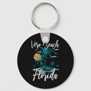 Family Vacation Retro Sunset Florida Vero Beach Key Ring