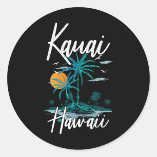 Family Vacation Retro Sunset Hawaii Kauai Classic Round Sticker