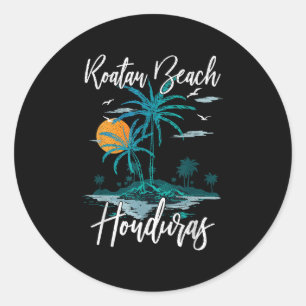 Family Vacation Retro Sunset Honduras Roatan Beach Classic Round Sticker