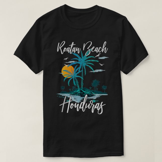 Family Vacation Retro Sunset Honduras Roatan Beach T-Shirt (Design Front)