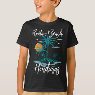 Family Vacation Retro Sunset Honduras Roatan Beach T-Shirt