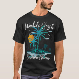 Family Vacation Retro Sunset Honolulu Hawaii Waiki T-Shirt