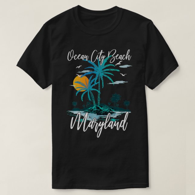 Family Vacation Retro Sunset Maryland Ocean City B T-Shirt (Design Front)