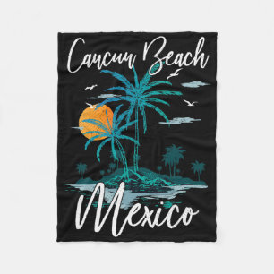 Family Vacation Retro Sunset Mexico Cancun Beach Fleece Blanket