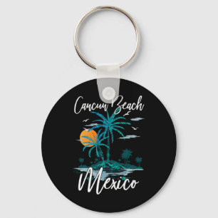 Family Vacation Retro Sunset Mexico Cancun Beach Key Ring