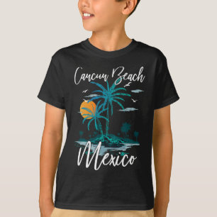 Family Vacation Retro Sunset Mexico Cancun Beach T-Shirt